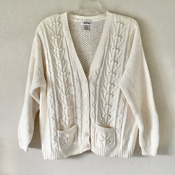 VINTAGE Chunky Fisherman Sweater Cardigan Button Cottagecore Academia Grandpa XL - Picture 1 of 11